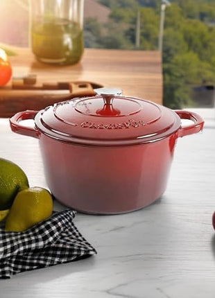 Crock-Pot Artisan 7-Quart Round Enameled Cast Iron Dutch Oven – Scarlet Red, Heavy-Duty Cookware for Slow Cooking, Baking, Roasting with Lid
