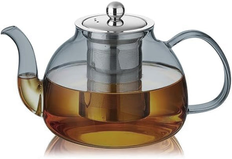 40OZ (1200ML) Glass Teapot with Infuser Stovetop Safe, Clear Glass Tea Pot Kettle, Borosilicate Tea Pot with Infusers Filter for Loose Tea, Tea Kettle Dishwasher Safe (Black)