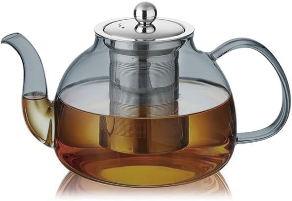 40OZ (1200ML) Glass Teapot with Infuser Stovetop Safe, Clear Glass Tea Pot Kettle, Borosilicate Tea Pot with Infusers Filter for Loose Tea, Tea Kettle Dishwasher Safe (Black)
