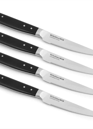 KitchenAid Gourmet 4 Piece Forged Triple Rivet Steak Knife Set, High Carbon Japanese Steel, Sharp Kitchen Knife Set, 4.5 inch, Black