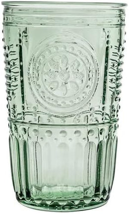 Bormioli Rocco Romantic Set Of 4 Cooler Glasses, 16 Oz. Colored Crystal Glass, Pastel Green, Made In Italy.