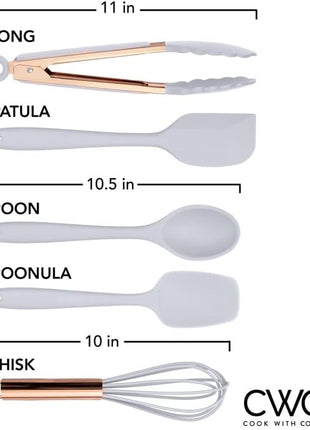 COOK WITH COLOR Silicone Cooking Utensils, Kitchen Utensil Set, Easy to Clean Silicone Kitchen Utensils, Cooking Utensils for Nonstick Cookware, Kitchen Gadgets Set, Standard, White