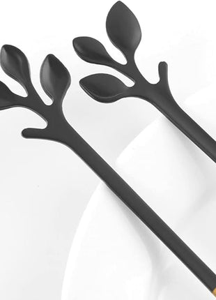 AnSaw Elegant Black & Gold Leaf Espresso Spoons - 10-Piece, 4.7" Mini Stainless Steel Coffee & Dessert Tea Spoons, Perfect for Demitasse & Small Servings