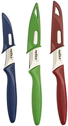 Zyliss 3 Piece Peeling & Paring Knife Set with Covers - Kitchen Knives for Fruits & More - Ideal for Kitchen Collections - Blue, Green, & Red