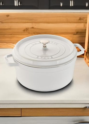 STAUB Cast Iron Dutch Oven 5.5-qt Round Cocotte, Made in France, Serves 5-6, White