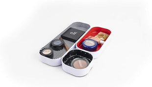 Three by Three Seattle 3 Piece Shallow Metal Organizer Tray Set for Storing Makeup, Stationery, Utensils, and More in Office Desk, Kitchen and Bathroom Drawers (1 Inch, Red Dots and Stripes)