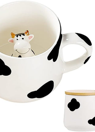 BigNoseDeer Cute Ceramic Cow Mug with 3D Cow Inside,Cow Print Coffee Mug,Cute Mugs with Lid Spoon,Cute Stuff Cool stuff Birthday Gifts Anime Gifts for Women Girlfrend Kids13oz