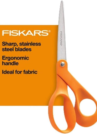 Fiskars 8" Original Orange-Handled Stainless Steel Scissors, Ergonomic and Keeps Material Flat, Sharp All-Purpose Paper and Fabric Scissors for Office, Arts, and Crafts