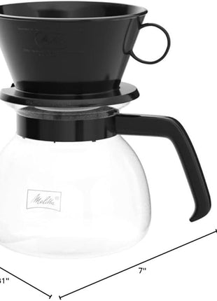 Melitta Pour-Over Coffee Brewer W/ Glass Carafe, Holds 6 - 6 Oz Cups, Black