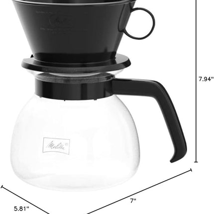 Melitta Pour-Over Coffee Brewer W/ Glass Carafe, Holds 6 - 6 Oz Cups, Black