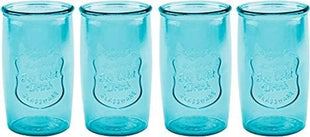 Glaver's Highball Glasses Set of 4 – 20oz Artistic Ice-Cold Pretty Blue – Vintage Glassware with Embossed Logo – Beverage Drinking Glasses for Water, Juice, Cocktails. Hand Wash.