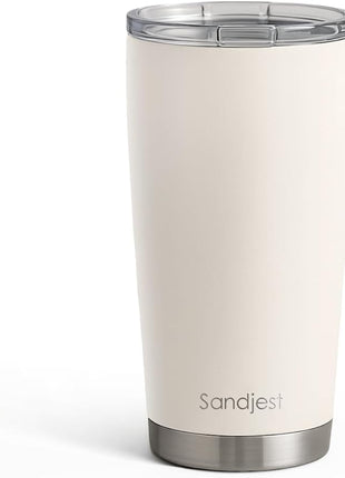SANDJEST Beige Tumbler 20oz Stainless Steel Double Wall Vacuum Insulated, Travel Coffee Cup, Gifts for Men Women Birthday Christmas