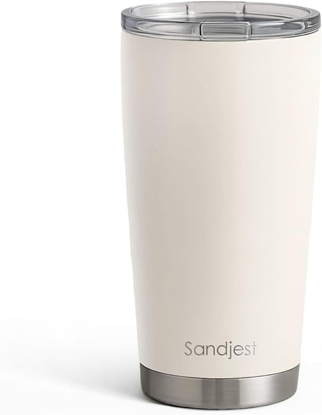 SANDJEST Beige Tumbler 20oz Stainless Steel Double Wall Vacuum Insulated, Travel Coffee Cup, Gifts for Men Women Birthday Christmas