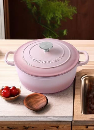 Enameled Cast Iron Covered Dutch Oven with Lid Round Pot for Bread Baking, 7 Quart, Pink