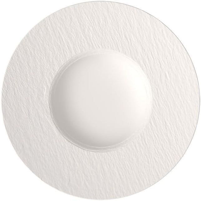 Villeroy & Boch Manufacture Rock Blanc Pasta Plate, Shallow Bowl, Premium Porcelain, Made in Germany, Dishwasher and Microwave Safe, Slate Look in Rich, Creamy, White,11.5 in