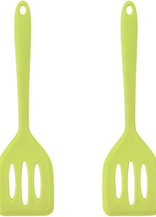 2Pack Small Silicone Turner High Heat Resistant Slotted Spatula for Fish, Eggs, Pancakes and More (12 IN, Green)