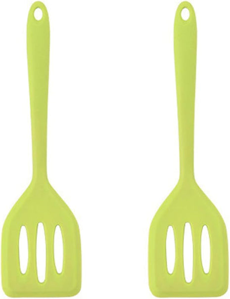 2Pack Small Silicone Turner High Heat Resistant Slotted Spatula for Fish, Eggs, Pancakes and More (12 IN, Green)