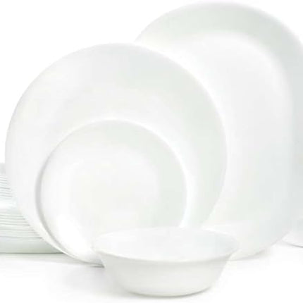 Corelle Vitrelle 38-Piece Service for 12 Dinnerware Set, Triple Layer Glass and Chip Resistant, Lightweight Round Plates and Bowls Set, Winter Frost White