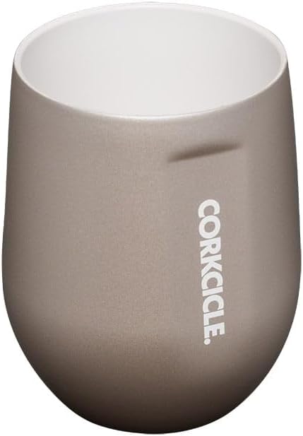 Corkcicle Pure Taste Stemless Insulated Wine Glass Tumbler - Keeps Beverages Cold 6 Hours & Hot 3 Hours - Stainless Steel - Easy-Grip - Summer Drinkware Gift - 12 oz - Latte/Oat Milk