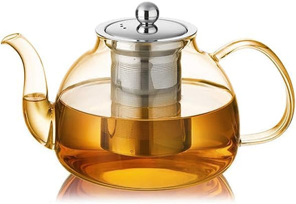 40OZ (1200ML) Glass Teapot with Infuser Stovetop Safe, Clear Glass Tea Pot Kettle, Borosilicate Tea Pot with Infusers Filter for Loose Tea, Tea Kettle Dishwasher Safe (Champagne)