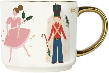 Sweet Water Decor Nutcracker Coffee Mug, 14oz China Christmas Mug with Gold Handle, Large Holiday Winter Cup for Coffee, Tea & Hot Chocolate, Stocking Stuffer Gifts for Women