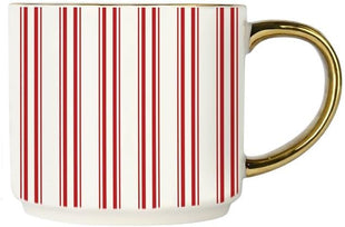 Sweet Water Decor Red Stripe Coffee Mug, 14oz China Christmas Mug with Gold Handle, Large Holiday Winter Cup for Coffee, Tea & Hot Chocolate, Stocking Stuffer Gifts for Women