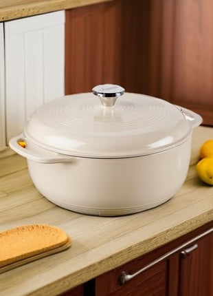 Lodge 6 Quart Enameled Cast Iron Dutch Oven with Lid – Dual Handles – Oven Safe up to 500° F or on Stovetop - Use to Marinate, Cook, Bake, Refrigerate and Serve – Sandalwood