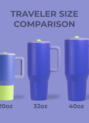 HydroJug Traveler - 32 oz Water Bottle with Handle & Flip Straw - Fits in Cup Holder, Leak Resistant Tumbler-Reusable Insulated Stainless Steel & Rubber Base - Gifts for Women & Men, Lime Rickey