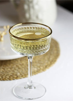 Pasabahce Vintage Golden Touch Coupe Glasses Set Of 4 - Exclusive Champagne, Cocktail, Martini, Wine Glasses - Long Stem Glassware - 8.8 oz - Perfect for Parties, Gifts, Housewarming, Weddings