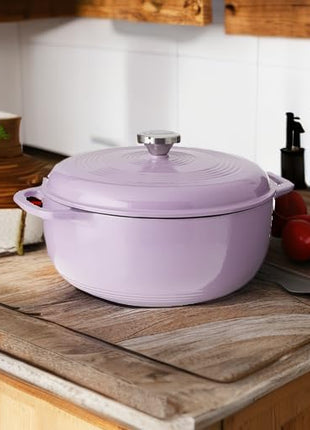 Lodge 7.5 Quart Enameled Cast Iron Oval Dutch Oven with Lid – Dual Handles – Oven Safe up to 500° F or on Stovetop - Use to Marinate, Cook, Bake, Refrigerate and Serve – Lilac