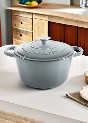 Crock Pot Artisan 5-Quart Round Enameled Cast Iron Dutch Oven – Slate Gray, Heavy-Duty Cookware for Slow Cooking, Roasting, Baking with Lid