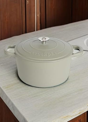 Crock-Pot Artisan 7-Quart Round European Enameled Cast Iron Dutch Oven with Lid – Matte Green, Durable Oven Safe Cookware