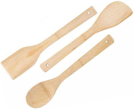 HipGirl Wooden/Bamboo Kitchen Utensils Set & Kitchen Gadgets, Kitchen Essentials Cooking Utensils, Spatulas, Spoons and Crepe Spreader (3pc Set-Spoon, Flat and Pointed Spatula)
