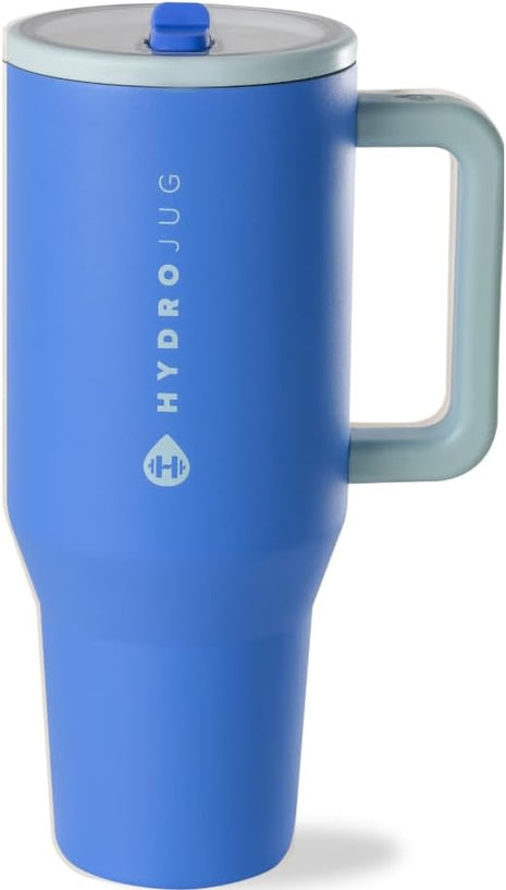 HydroJug Traveler - 32 oz Water Bottle with Handle & Flip Straw - Fits in Cup Holder, Leak Resistant Tumbler-Reusable Insulated Stainless Steel & Rubber Base - Gifts for Women & Men, Riptide
