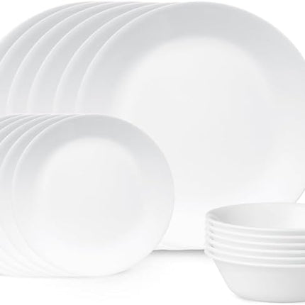 Corelle Livingware 18-Piece Dinnerware Set, Winter Frost White, Service for 6 (1088609)
