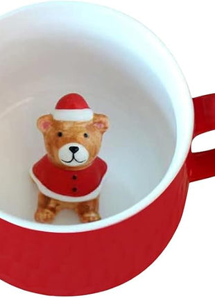 Surprise 3D Coffee Mug Animal Inside 12 oz with Christmas Bear,Cute Handmade Ceramics Cup,Christmas Birthday Surprise for Friends Family or Kids (Bear)
