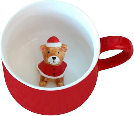 Surprise 3D Coffee Mug Animal Inside 12 oz with Christmas Bear,Cute Handmade Ceramics Cup,Christmas Birthday Surprise for Friends Family or Kids (Bear)