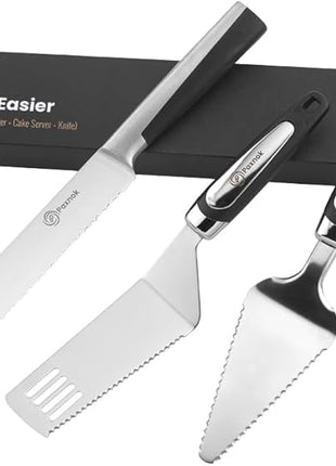 Cake Knife and Pie Server Set with Luxury Gift Box, Kitchen Essentials Cake Cutter Slicer-Serrated on Both Sides, For Right or Left Handed, Perfect Pie Gadgets, Kitchen Set and Server for Cakes & Pie
