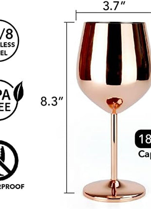 PG Copper/Rose Gold Stem Stainless Steel Wine Glass Set 4-18.5 oz