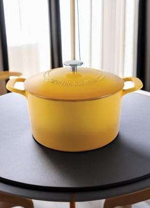 MARTHA STEWART Gatwick 7-Quart Enamel Cast Iron Dutch Oven Pot with Lid – Yellow – Heavy-Duty Dutch Oven for Slow Cooking, Braising & Baking