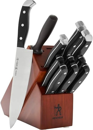 HENCKELS Premium Quality 12-Piece Knife Set with Block and Knife Sharpener, Razor-Sharp, German Engineered Knife Informed by over 100 Years of Masterful Knife Making, Dark Brown
