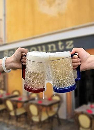 Double Wall Gel Frosty Freezer Ice Mugs Clear 16oz Set of 4 (Blue, Red, Orange and Green)