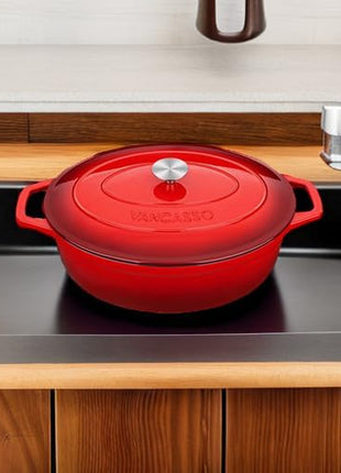 vancasso Enameled Cast Iron Dutch Oven, 9.3 Quart Dutch Oven Pot with Lid, Oval Dutch Oven Cast Iron Pot with Non Stick Enamel Coating for Bread Baking, Red