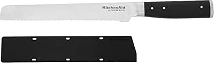 KitchenAid Gourmet Forged Triple Rivet Bread Knife with Custom-Fit Blade Cover, 5-inch, Sharp Kitchen Knife, High-Carbon Japanese Stainless Steel Blade, Black