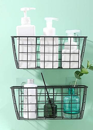 MaraFansie Hanging Kitchen Baskets Wire Storage Basket Over the Cabinet Door Organizer, No Drilling Adhesive Basket for Cabinet Pantry Organization and Kitchen, Bathroom, Storage, 2 Pack, Black