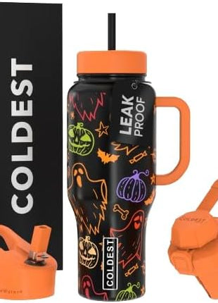 Coldest Tumbler with Handle and Straw, 100% Leak Proof Insulated Tumbler with Lid and Straw (3 Lids), Stainless Steel Tumblers for Women & Men, Cup Holder Friendly Base, 36 oz (Eerie-sistible)