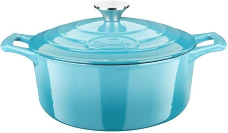 La Cuisine 2175MB Enameled Cast Iron Dutch Oven, Casserole, Pot, 5-Quart (QT) - Matte Black Enamel Interior, Teal Porcelain Enamel Coating Finish Exterior