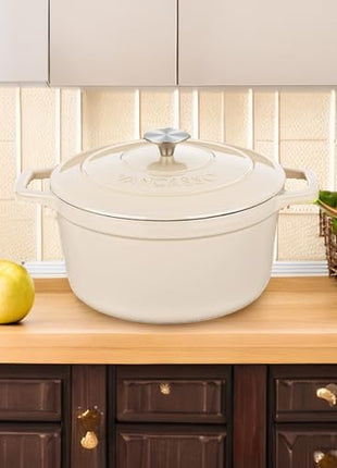 vancasso Cast Iron Dutch Oven, 6 QT Round Pot with Lid and Dual Handles, Non Stick Enamel Coating for Bread Baking, White