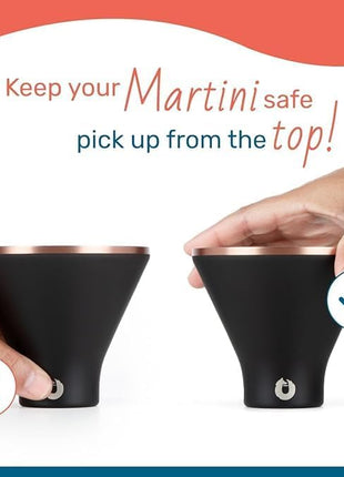 SNOWFOX Premium Vacuum Insulated Stainless Steel Martini Glass, Set of 2, Martinis Stay Icy Cold, Stemless Cocktail Glasses, Elegant Home Entertaining, Bold Beautiful Barware Set, 8 oz, Blue