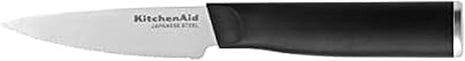 KitchenAid Classic Serrated Paring Knife with Custom-Fit Blade Cover, 3.5-inch, Sharp Kitchen Knife, High-Carbon Japanese Stainless Steel Blade, Black